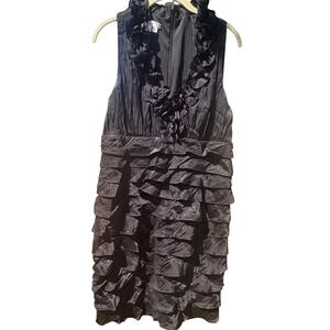 Noon Times Black Sleeveless Ruffle Neck Tiered Skirt Sheath Dress Size 14